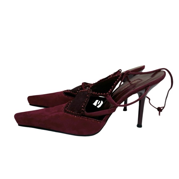 SERGIO ROSSI NEW Velvet Leather Beads Suede Ankle Tie Pointy Toe Pump Heels Shoe - Picture 10 of 15